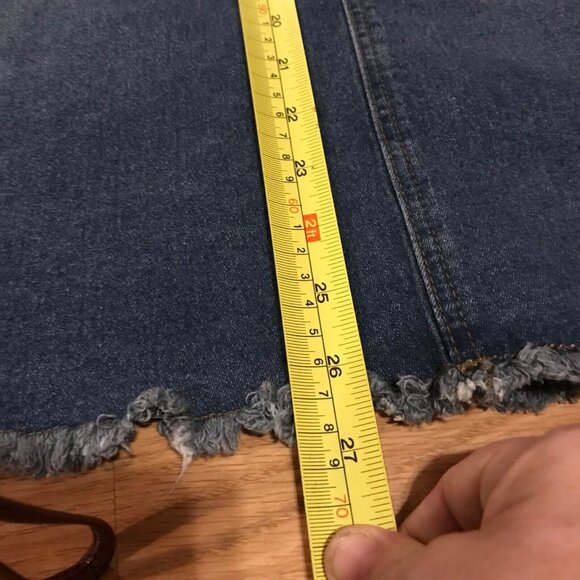 Allegra Denim Midi Skirt Size Large With Frayed Hem & Snap Button Detail - Picture 12 of 14
